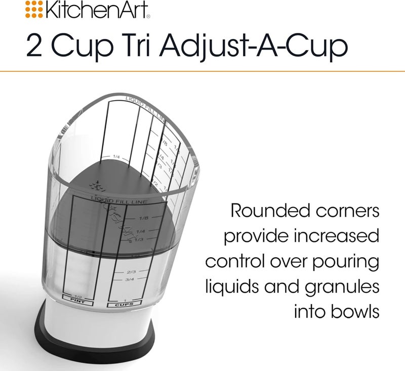 kitchen art 2 Cup Tri Adjust A-Cup, Easy Pour Measuring Cup, 3.25x3.25x6", Black/White - Image 2